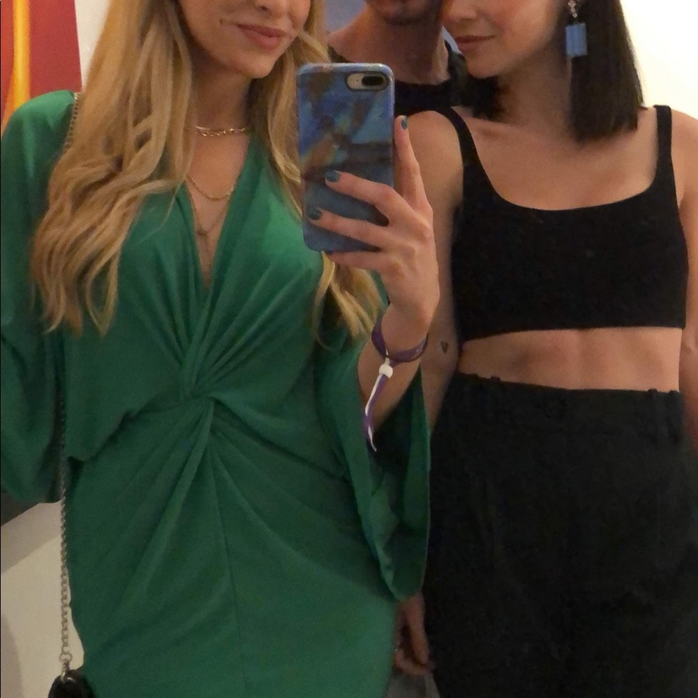 Sexy Green Kimono Deep V Mini Dress